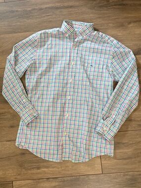 Vineyard Vines Green, Blue & Pink Plaid Button-Down Shirt classic fit Tucker